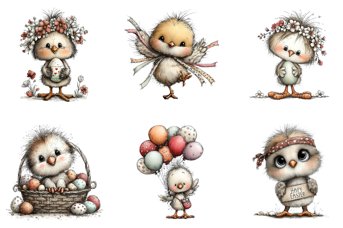 Whimsical Easter Chick Clipart, an Illustration by CreationArt (Photo 2 of 6)