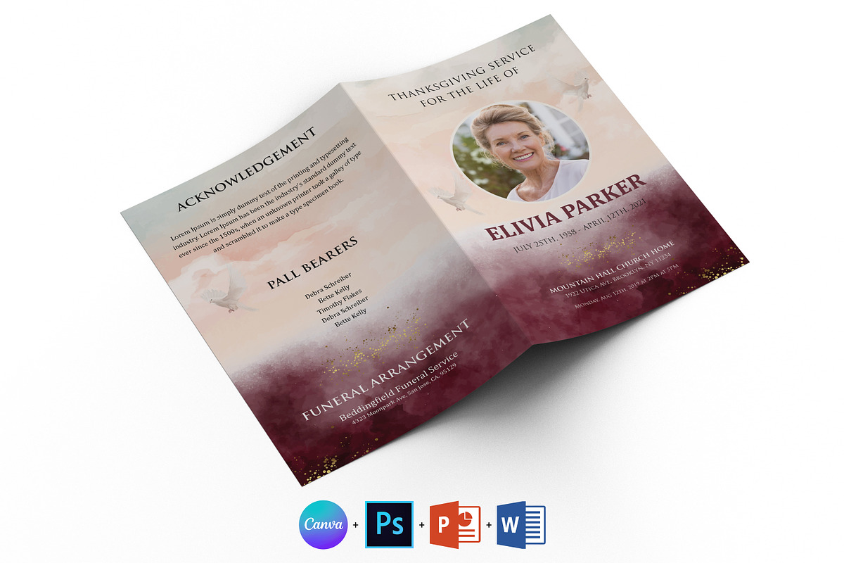 Heaven Dove Funeral Program Template, a Brochure Template by Designscozy (Photo 2 of 8)