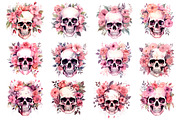 Watercolor Pink Skull Clipart Bundle, an Object Illustration by Creative Arslan (Thumbnail 2 of 9)