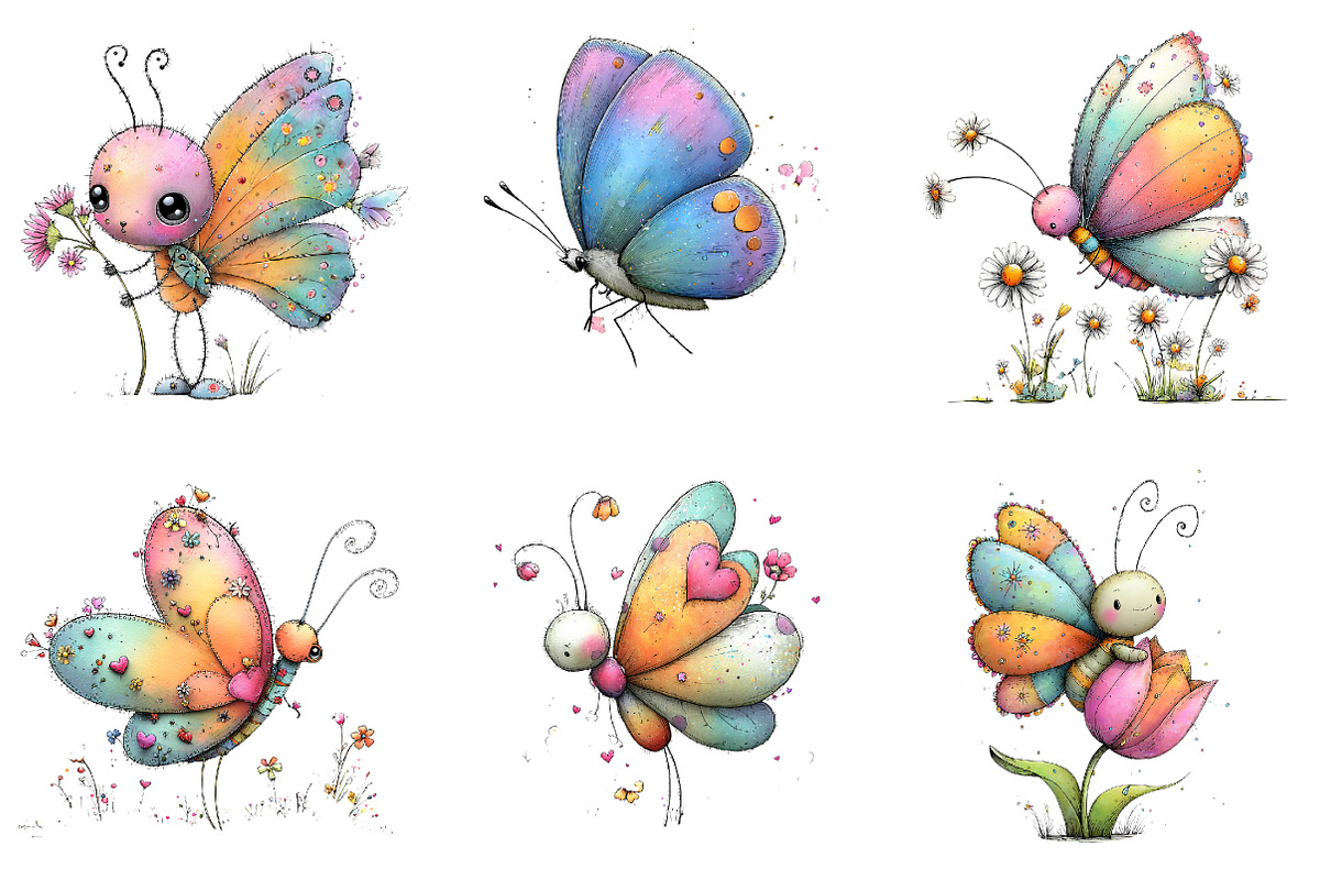Cartoon Butterfly Flower Clipart, an Illustration by Watercolor design (Photo 4 of 8)