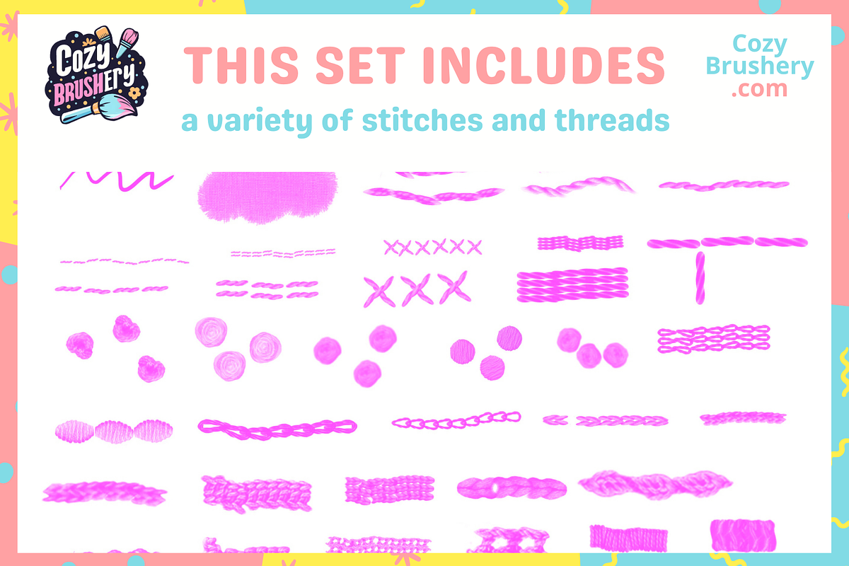 Procreate Embroidery Brushes, a Brush Add-On by Cozy Brushery (Photo 3 of 6)