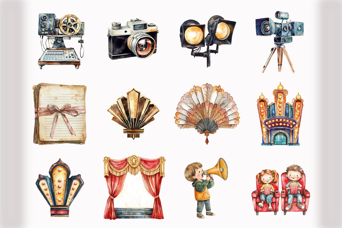 Retro Cinema Clipart, an Illustration by Design Market (Photo 4 of 5)