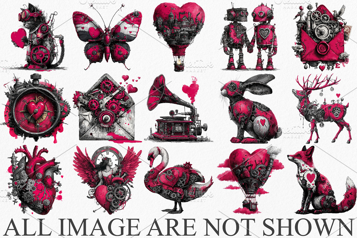 Steampunk Valentine's Clipart Bundle, an Illustration by Canvas Craft (Photo 3 of 6)