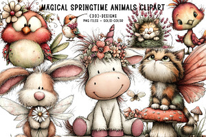 Magical springtime animals clipart, an Illustration by CreationArt