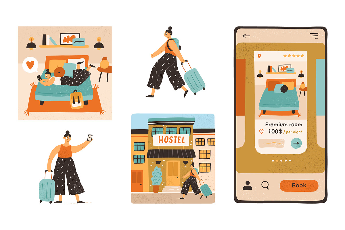 Girl travel. Hotel search & check-in, a Person Illustration by Good Studio (Photo 1 of 4)