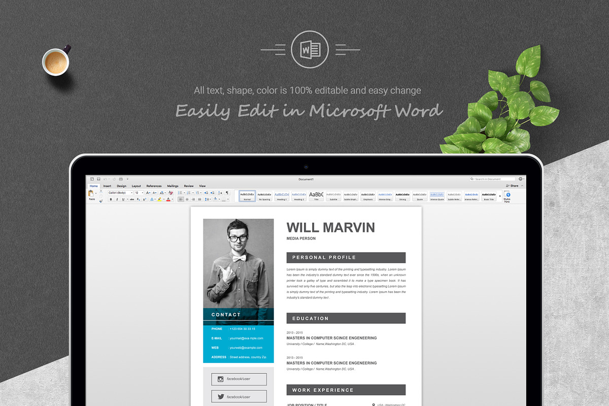 Resume / CV Template | MS Word, a Resume Template by ResumeInventor