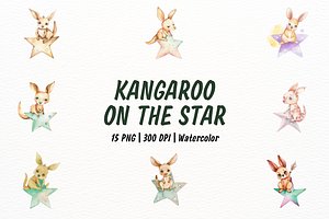 Kangaroo with Star Watercolor