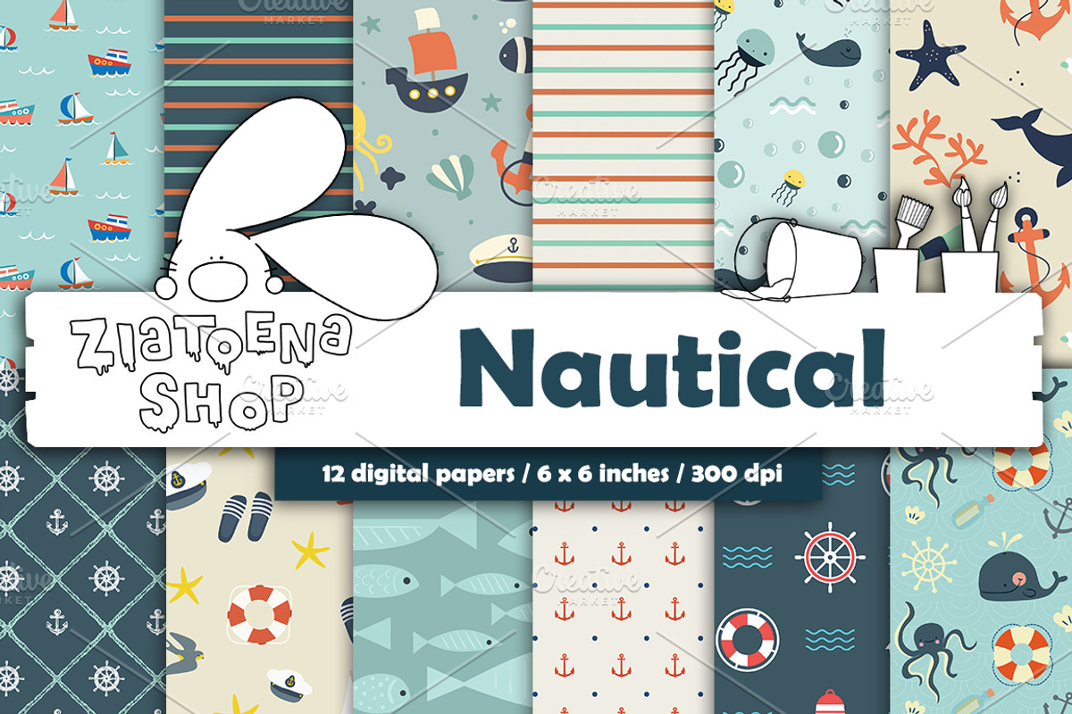 Nautical Paper Pack, a Pattern Graphic by Zlatoena Clipart (Photo 1 of 4)