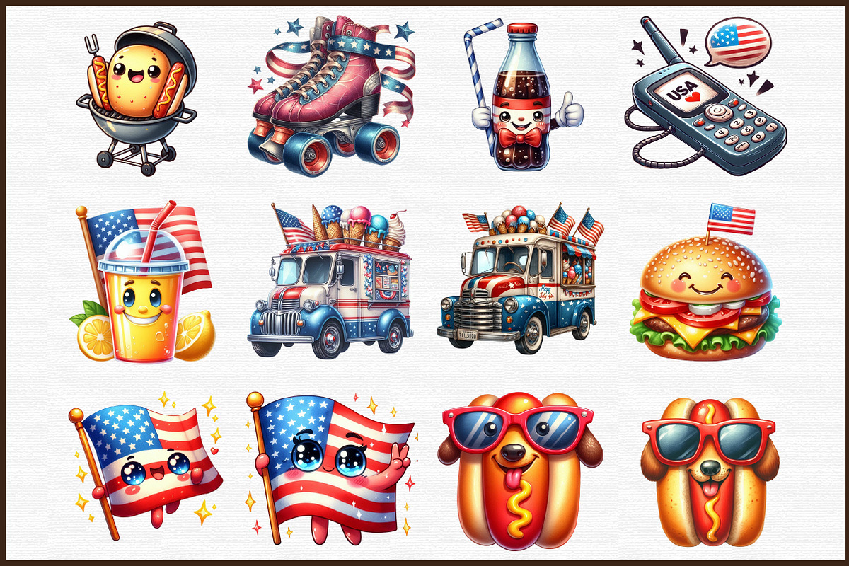 Kawaii Retro 4th of July Clipart, an Illustration by Sublimation Artist (Photo 3 of 6)