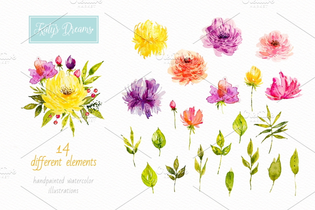 Spring flowers. Watercolor., a Decorative Illustration by Ekaterina Mikheeva (Photo 2 of 8)