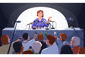 Press conference with journalists, a Person Illustration by Good Studio