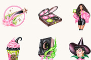 Neon Witch Clipart Bundle, a Seasonal Illustration by BusyDaydesign (Thumbnail 6 of 9)