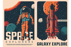 Astronaut And Spaceship Retro Poster