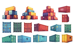 Shipping containers. Cartoon freight, a Transportation Illustration by Stock-Smart-Start