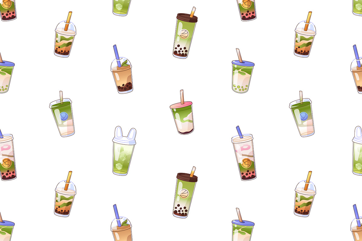 Bubble tea set + ad backgrounds, a Food Illustration by PaperTrident (Photo 11 of 11)
