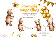 Teddy Bear's birthday watercolor art, an Animal Illustration by Navenzeles (Thumbnail 2 of 11)