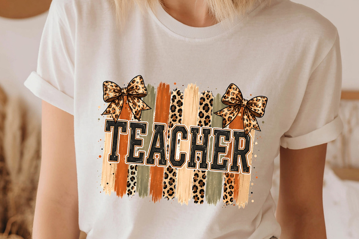 Teacher PNG Shirt School Leopard Bow, a Decorative Illustration by SugarCloudStudioArt (Photo 2 of 6)