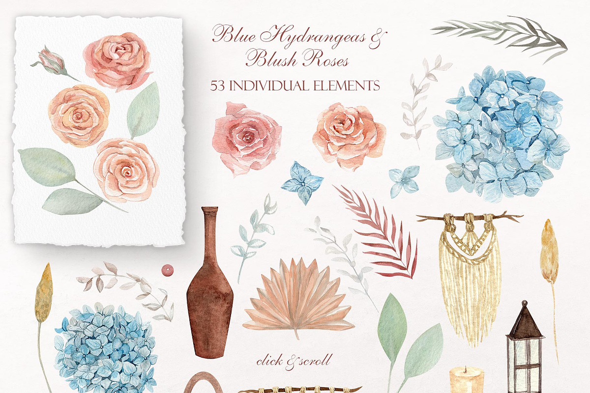 Blue Hydrangea & Blush Rose Wedding, a Decorative Illustration by Catch the Dream Art (Photo 7 of 14)