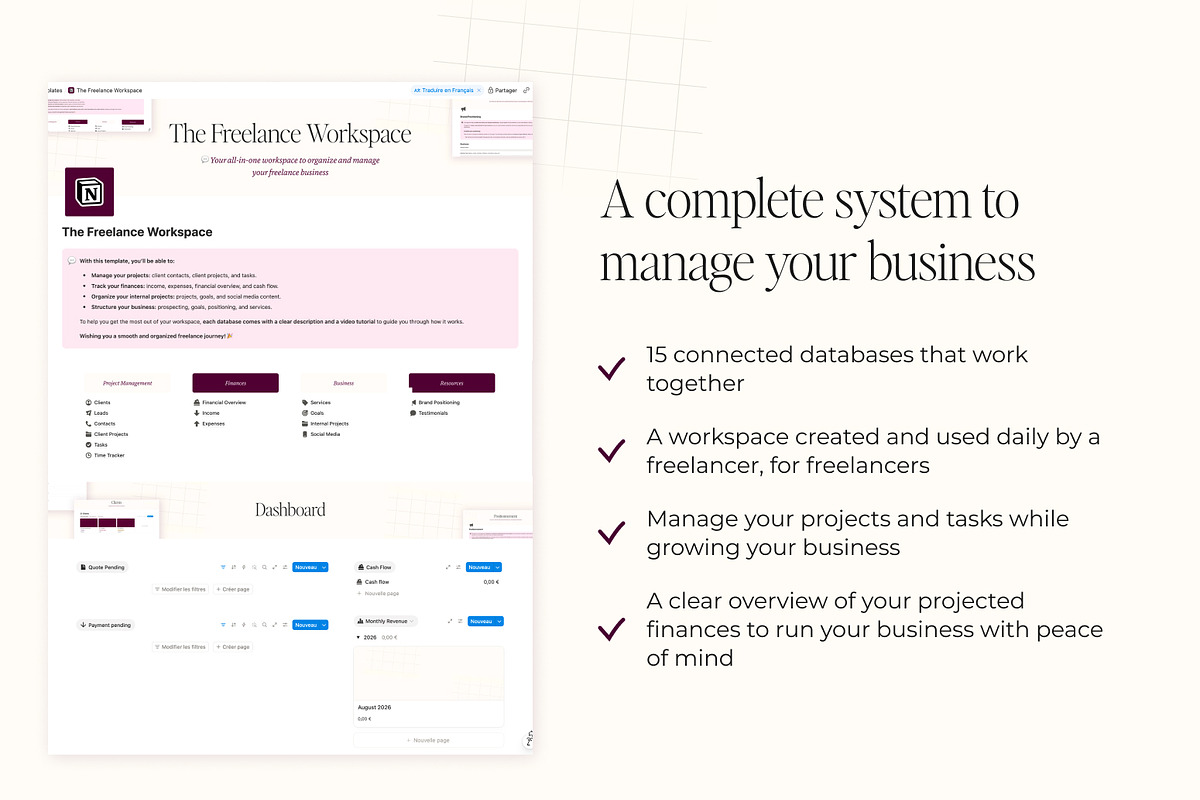 Freelance Business Notion Template, an App Template by MargauxQuercy (Photo 3 of 9)