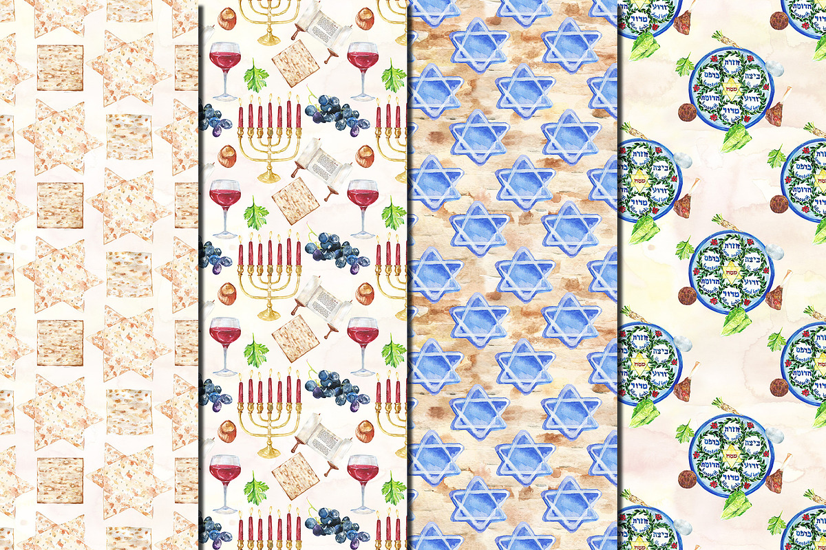 Watercolor Happy Passover patterns, a Pattern Graphic by DollyPotterson