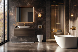 Modern bathroom design with elegant, a Photo by Tanuart