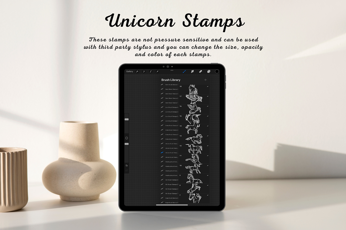 100 Unicorn Procreate Stamps, a Brush Add-On by Painter Creative Books (Photo 2 of 9)