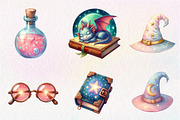 Cute Magic School Watercolor Clipart, an Illustration by CreationArt (Thumbnail 2 of 5)