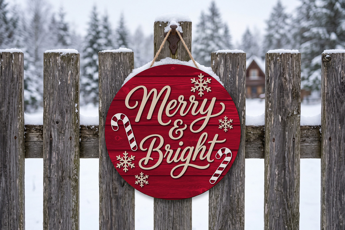 Merry & Bright Door Hanger SVG, an Object Graphic by Libby Wishes (Photo 2 of 4)