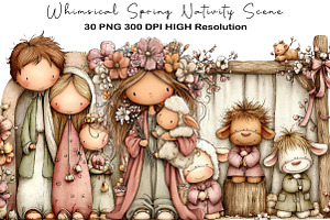 Whimsical Spring Nativity Scene, an Illustration by Black Bird Studio