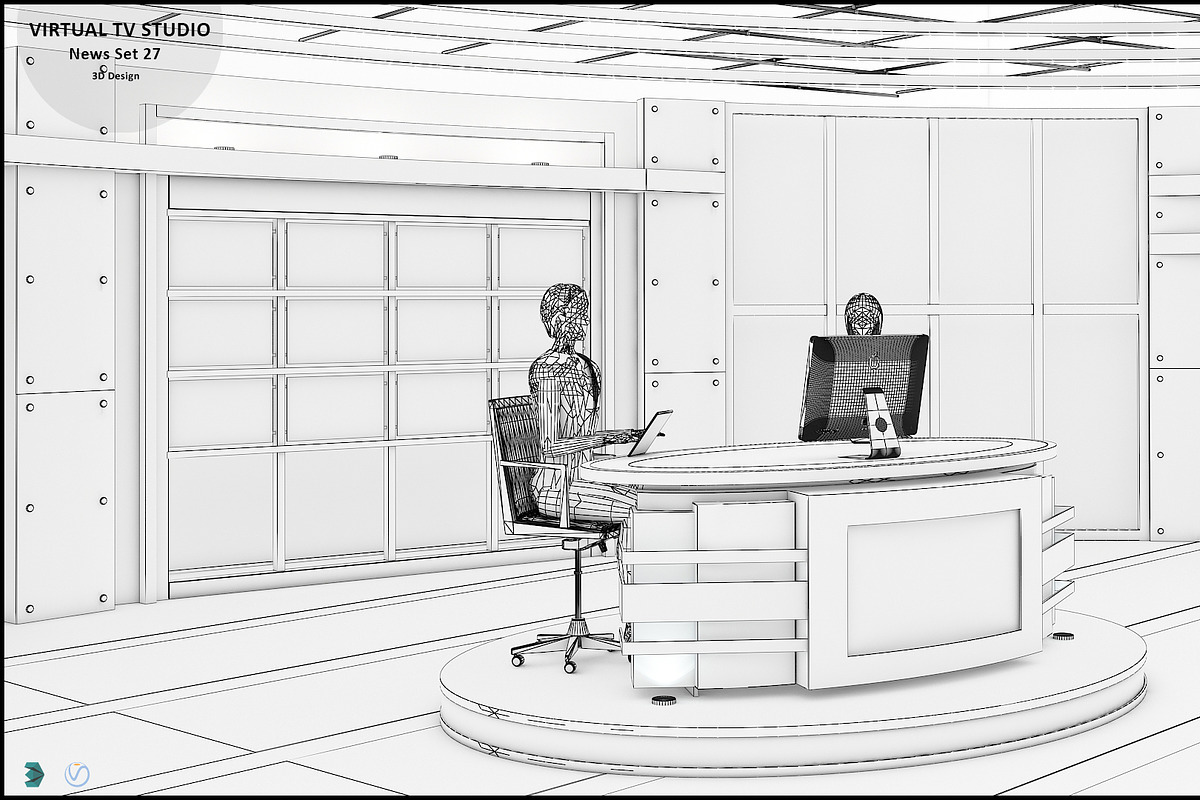 Virtual TV Studio News Set 27, an Architecture 3D Model by akerStudio (Photo 19 of 49)