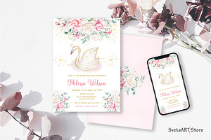 Princess Swan Baby Shower Invite, an Invitation Template by SvetaArtStore