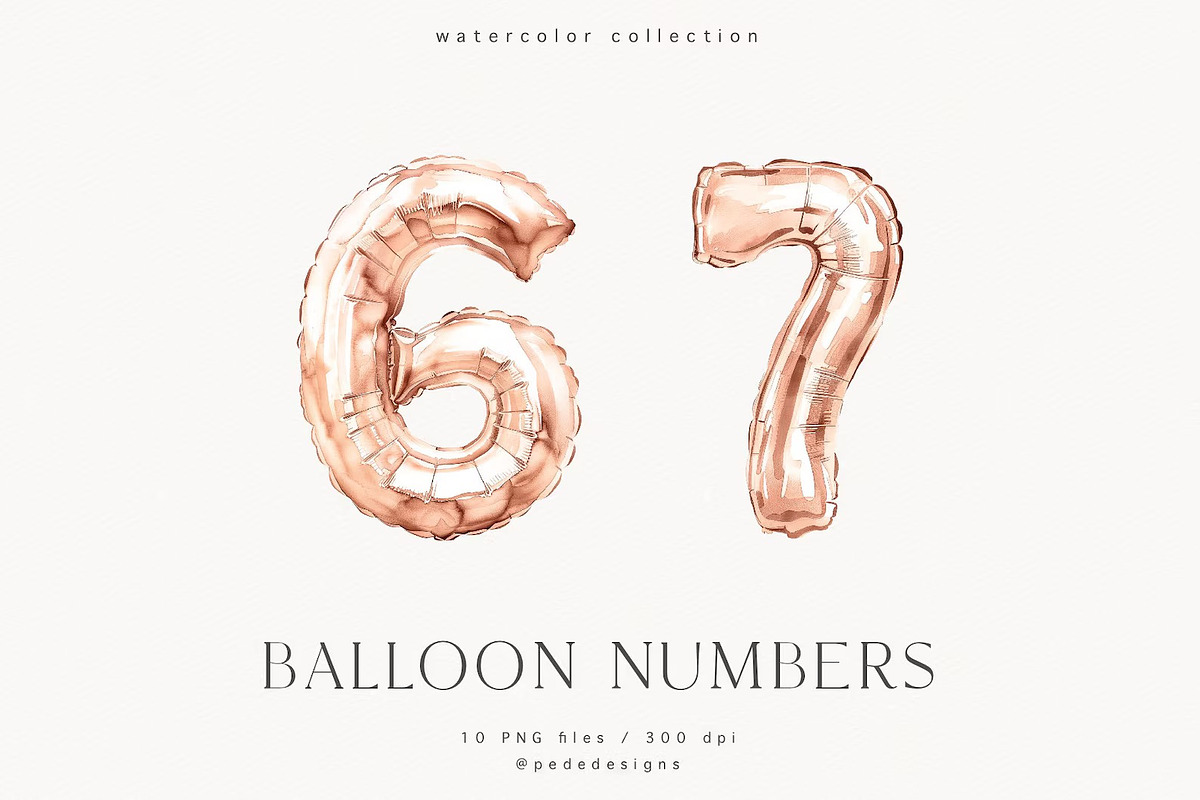 Rose Gold Balloon Numbers, a Decorative Illustration by PeDe Designs (Photo 5 of 7)