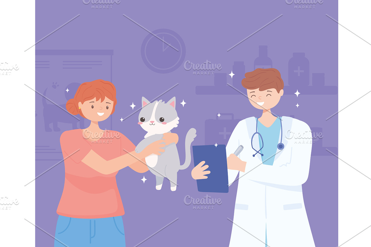 veterinary owner cat, a Healthcare Illustration by studiogstock