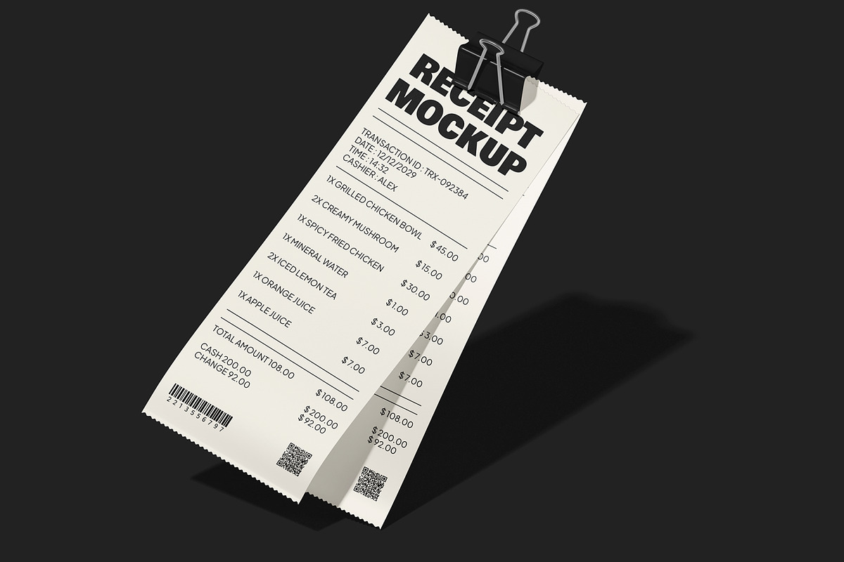 Receipt With Clip Mockup, a Packaging Mockup by Permadi Creative