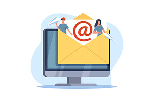 Email messaging. People exchange, a Technology Illustration by YummyBuum