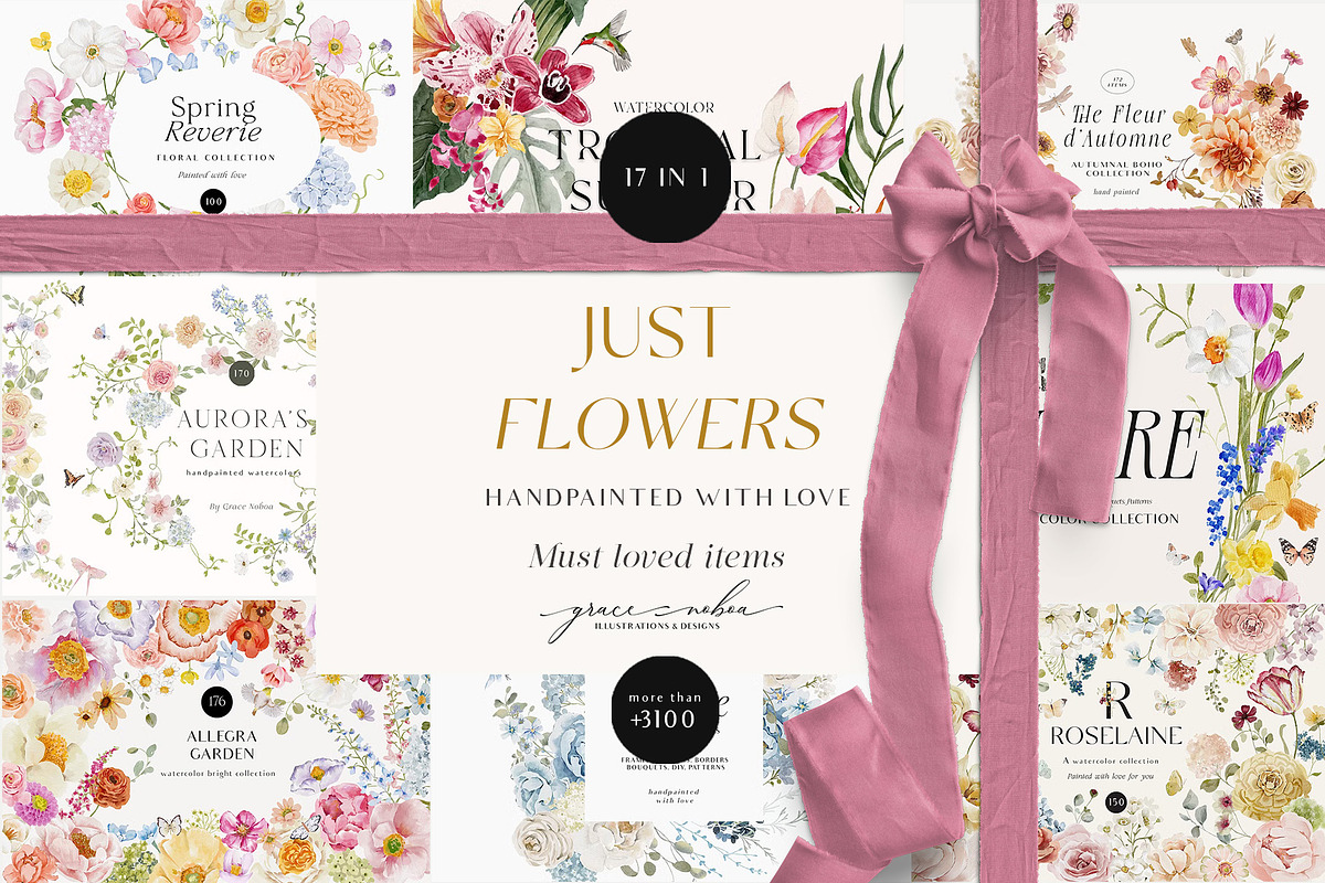 Watercolor Florals Graphics bundle, a Decorative Illustration by Grace Noboa Illustrations (Photo 1 of 20)