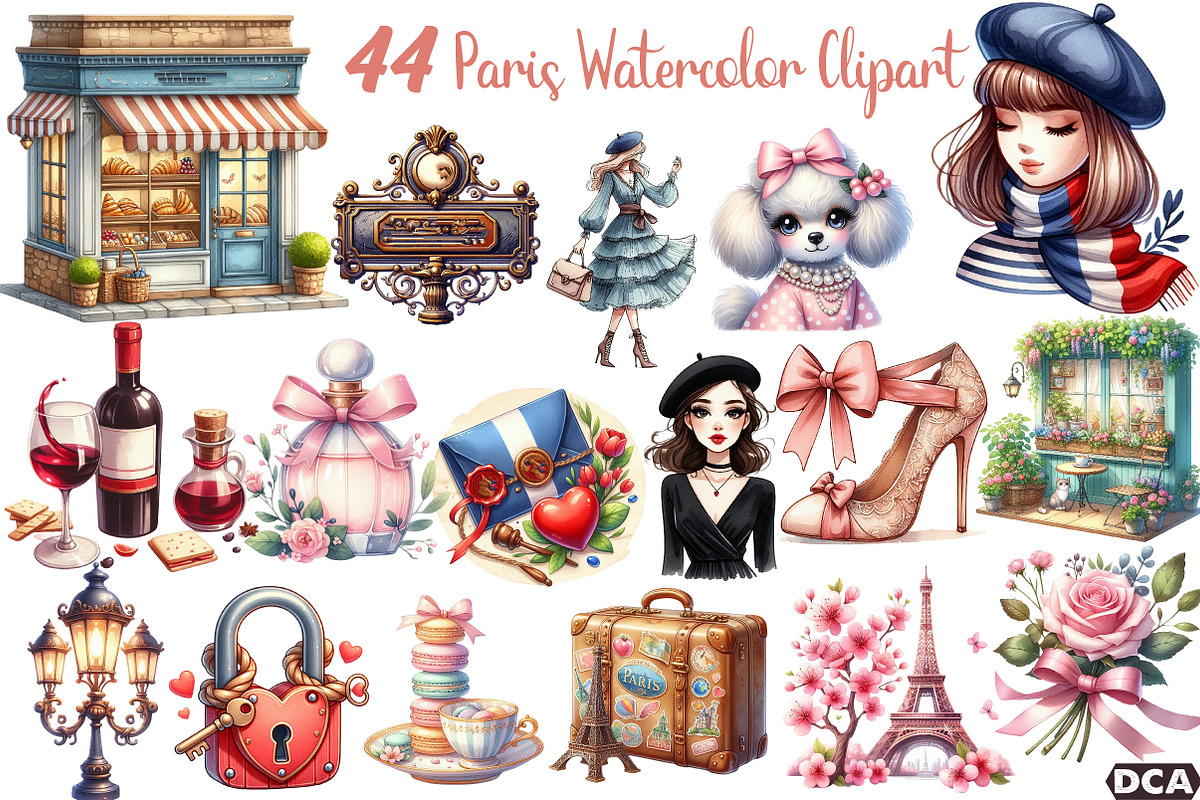 Ooh LaLa Paris Watercolor Clipart, an Illustration by DreamCafeArt (Photo 1 of 7)