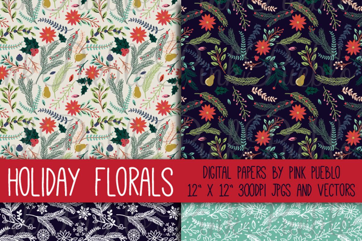 Christmas Holiday Floral Patterns, a Pattern Graphic by PinkPueblo (Photo 2 of 2)