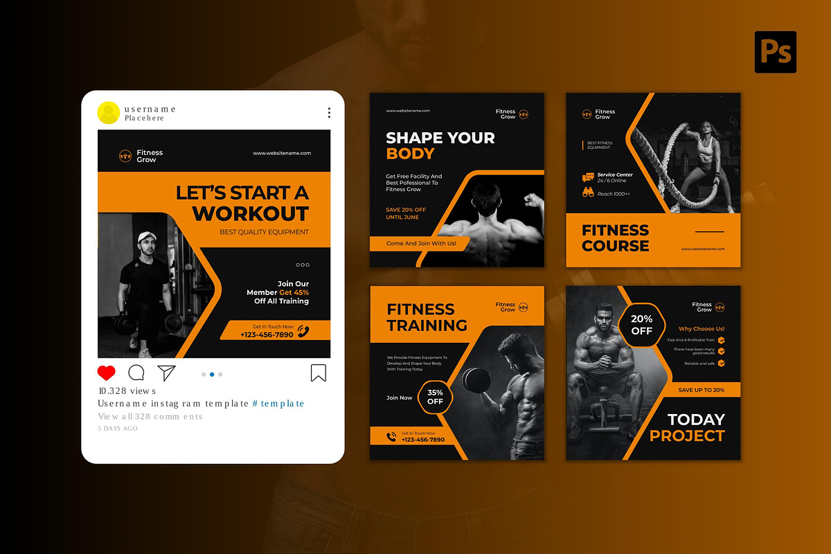 Fitness Training Instagram Post, a Social Media Template by CavenArt (Photo 4 of 5)