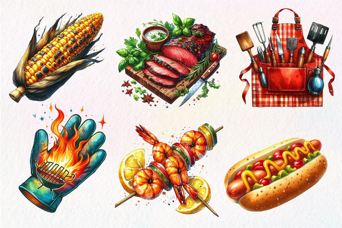 Watercolor Bbq Barbecue Clipart, an Illustration by Dream Creation (Photo 5 of 7)