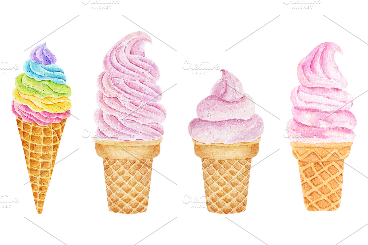 Ice cream watercolor collection, a Food Illustration by Nataliia Pyzhova (Photo 2 of 8)