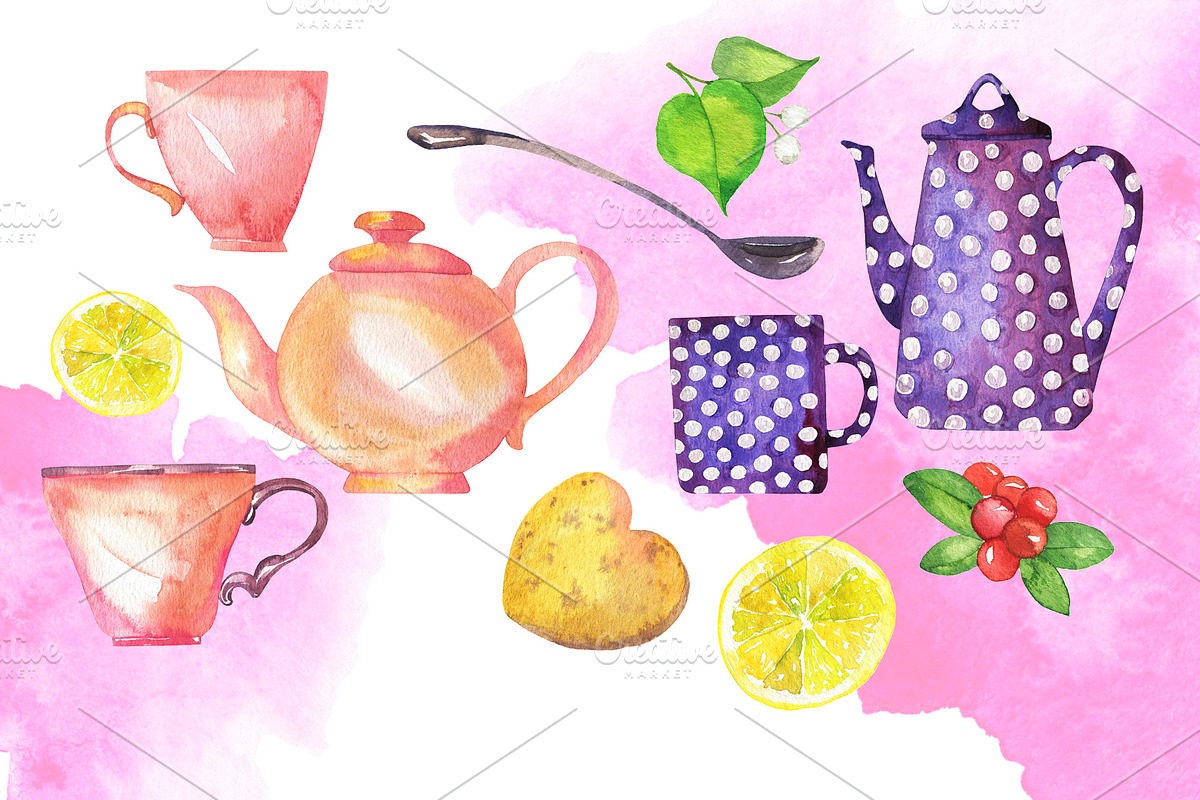 Tea time watercolor set, a Food Illustration by Watercolor & sketches (Photo 3 of 4)