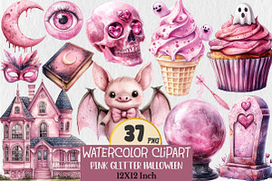 Pink Glitter Halloween Clipart, an Illustration by Rose Art