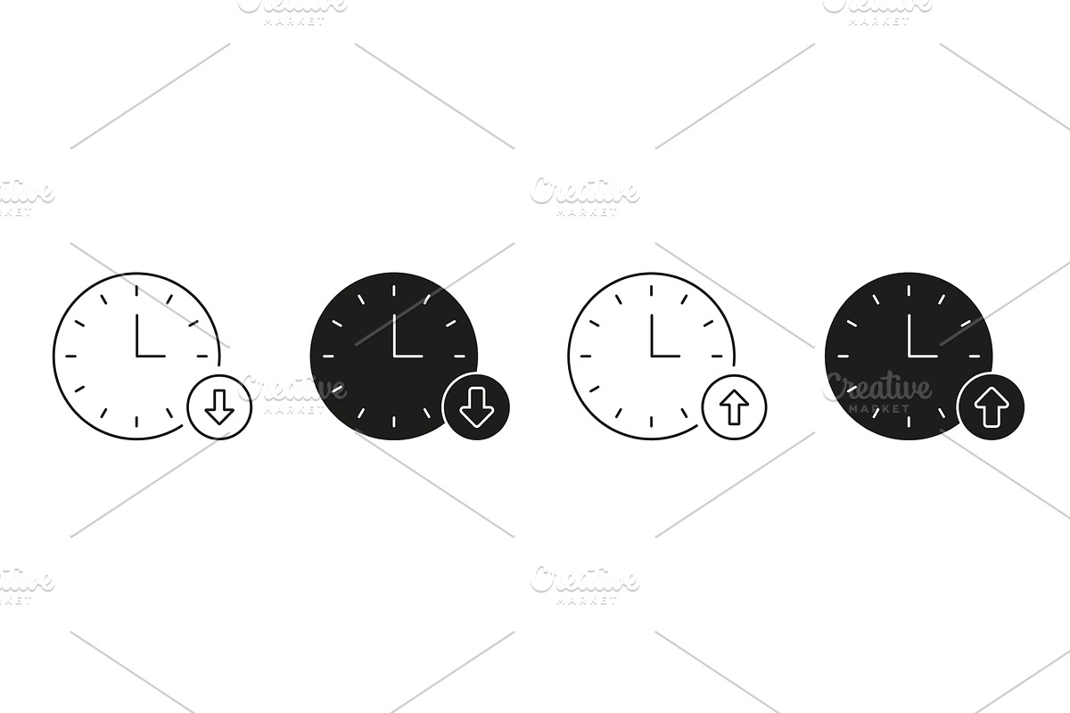 Clock With Up And Down Arrows Icons, an Object Illustration by Gentle Studio
