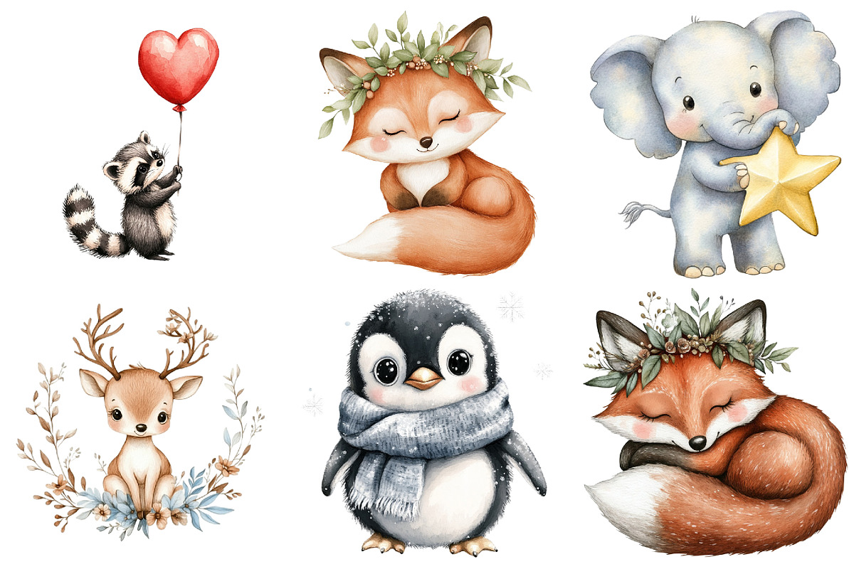 Cute Little Animal Clipart, Woodland, an Illustration by Watercolor design (Photo 4 of 5)