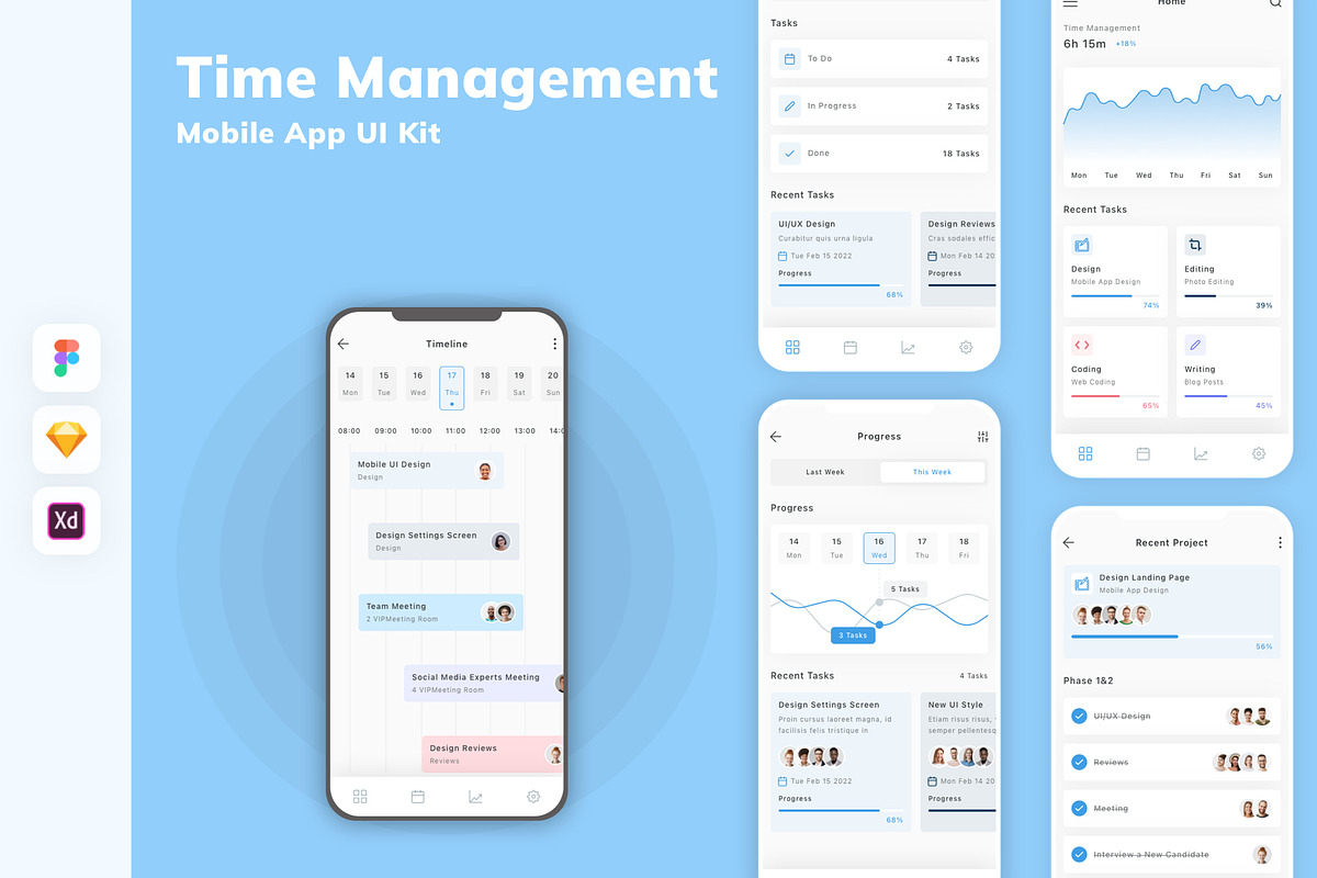Time Management Mobile App UI Kit, an UI Kit Template by uicube