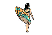 Beautiful woman and surfboard, a Person Illustration by gunaonedesign (Thumbnail 1 of 5)