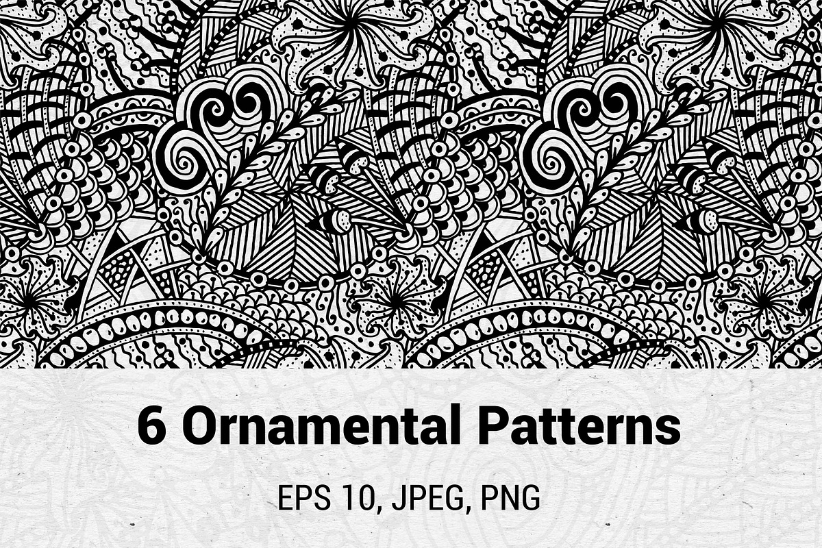 6 ornamental patterns, a Pattern Graphic by Pippi Draws (Photo 1 of 2)
