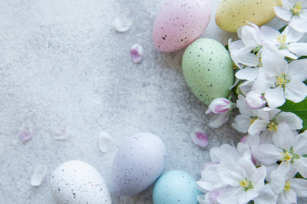 Colorful Easter eggs on concrete background, a Holiday Photo by Olena Rudo
