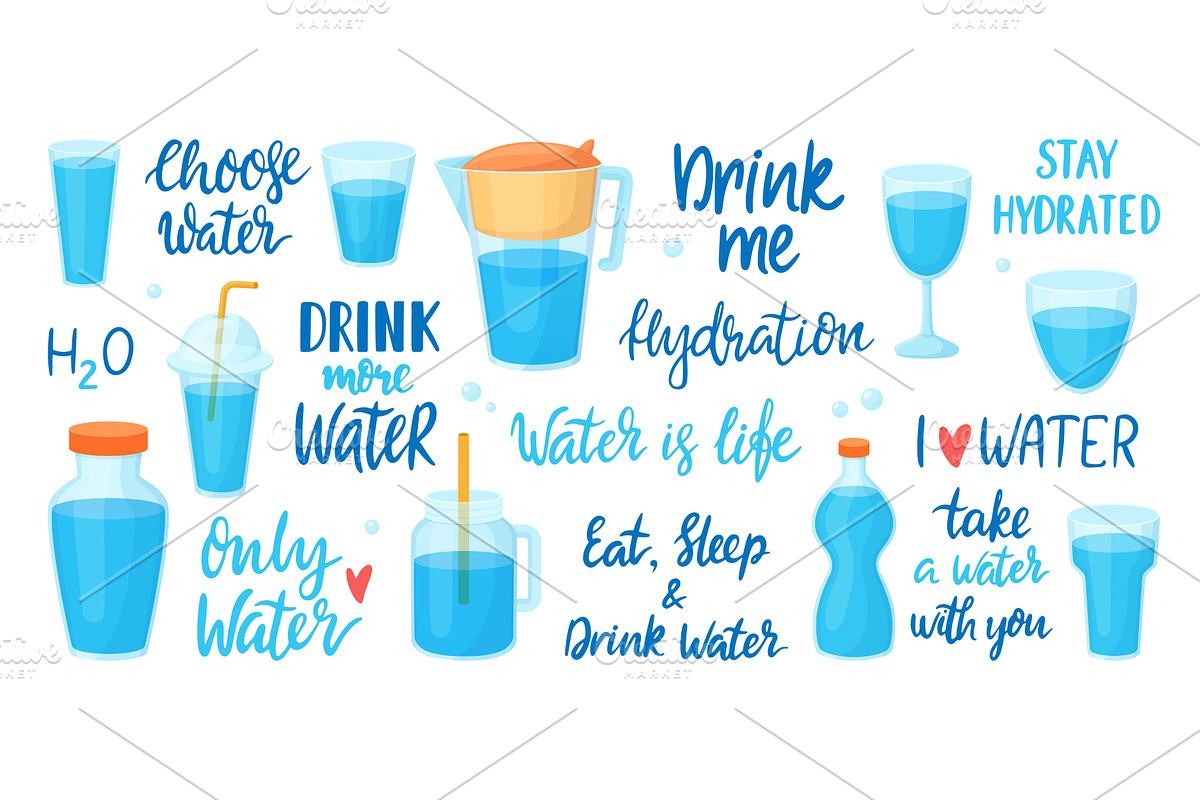 Drink more water. Different glasses, a Food Illustration by Valerie Bodnar